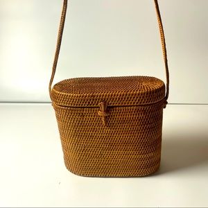 Simple dark wicker structured crossbody bag, mini size